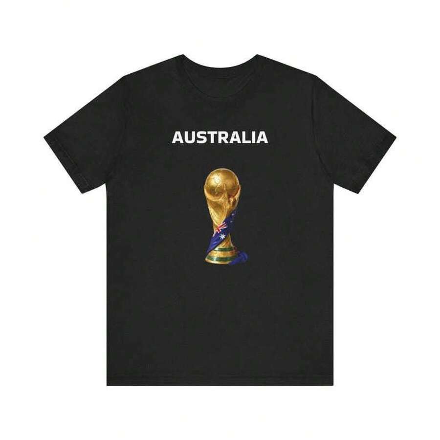 Camiseta Unisex de Cuello Redondo, Holgada y Casual, de Algodón Puro, Nueva de la Selección de AUSTRALIA para la Copa Mundial 2026 - Negro - Ver 1