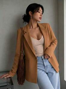 FASHION MO FEMININE- MK0254, Women's Blazer, Suit Jacket, Fitted, Elegant, Formal, Modern, Valentine's Day SHE(IN) - 米色 - 查看 1