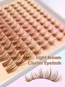 Rikuaild 96pcs Brown D-Curl Fluffy False Eyelash Clusters, Natural Thick Faux Mink Lashes, Makeup Tools - D - View 2