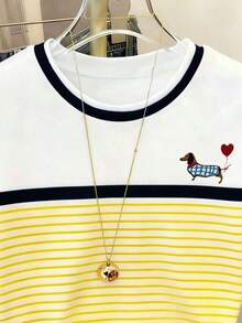 Camiseta de manga corta con cuello redondo y estampado de oso de peluche de dibujos animados, de uso casual y elegante para el uso diario en verano - Multicolor 2 - Ver 3