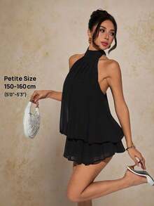 Vestido mini elegante de mujer con escote halter y lazo, grácil y sexy - Negro - Ver 8