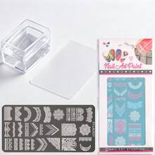 Square Transparent Silicone Nail Art Stamp With Lace Floral Nail Stamping Plate Set, High Transparency, Alcohol Wipeable, Rectangular Jelly Nail Stamp With Scraper, Perfect For DIY Nail Art & Salon Manicure - Clear - View 16