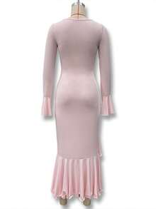 Sexy Maxi Dress In A Sexy Girl Style, Bell Sleeves, Fitted With Buttons And A Side Slit, Elegant European Fashion - 紅色 - 查看 10