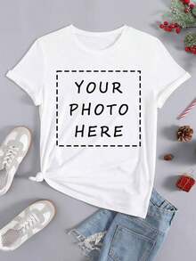 Soft 100% Cotton T-Shirt. Personalized T-Shirt - Add Your Own Text/Images (Badge, Company Logo, Family Photo, Selfie) To Design Your Own Custom Printed T-Shirt. Add Your Favorite Photos And Text (Girlfriend, Partner, Family, Selfie, Pet, Photos Of Friends) For A Personalized Printed T-Shirt, Suitable For (Anniversary, Wedding Promise, Engagement, Couple Formation), Suitable For Group Customization For Best Friends/Sisters, Suitable For Daily Wear/Wedding Party/Company Meeting/Family Reunion, Christmas Gift, Mother's Day, Father's Day, Autumn Chic Style, Utilitarian Chic Style, New Autumn Style For Women, Graphic Print, Casual Wear, Summer White T-Shirt, Eternal Love. Breathable Cotton T-Shirt, Goes With Everything. - 白色 - 查看 6