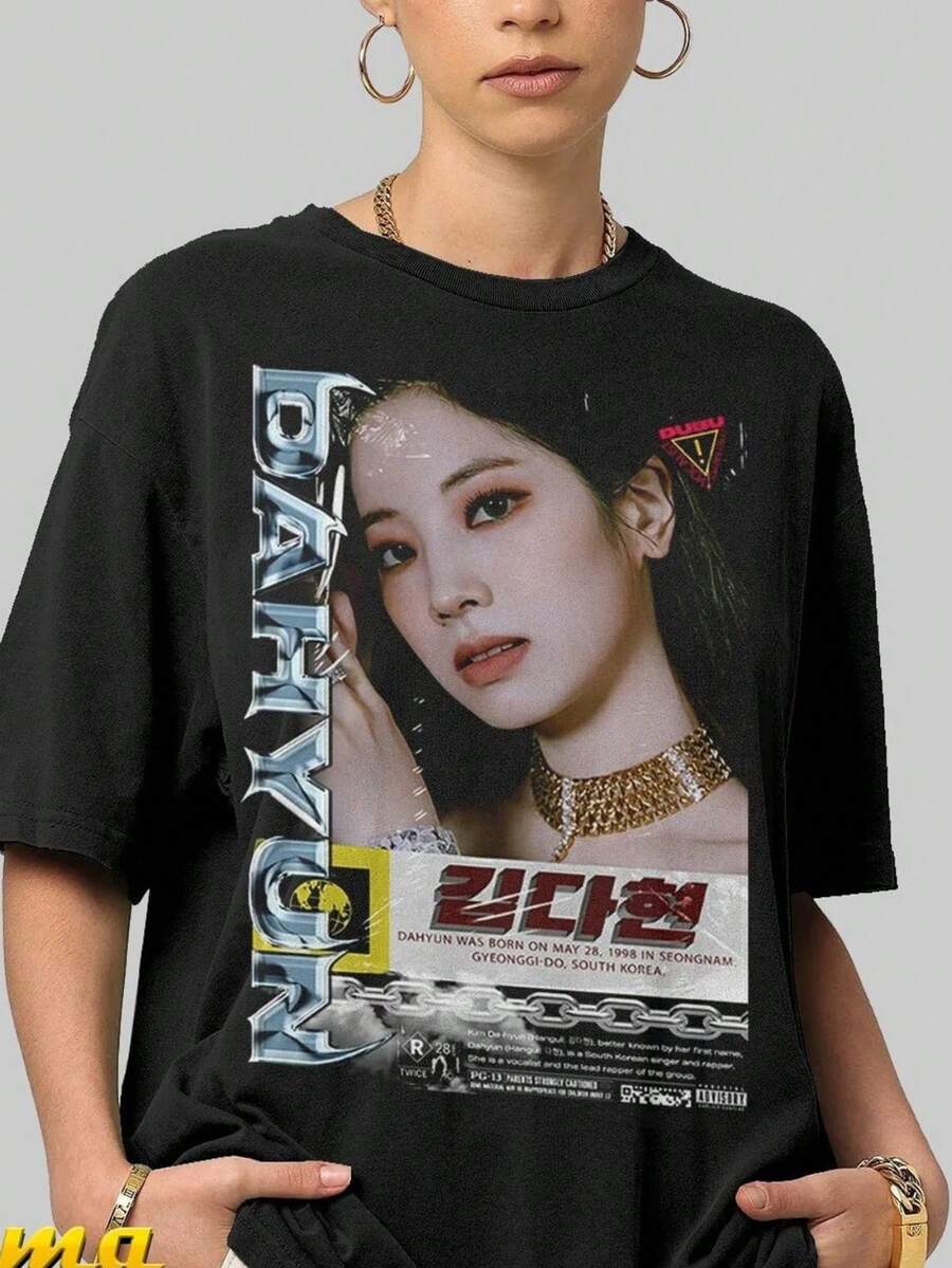 Dahyun TWICE, Vintage Style T-shirts Gift, Music T shirt Unisex . Camiseta informal de moda con estampado creativo para mujer, de manga corta y cuello redondo, para primavera y verano T-Shirt Women Festive Celebration Shirt Party Wear Top - Multicolor - Ver 1