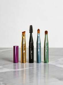 1pc 5-In-1 Portable Makeup Brush Set, Lightweight Detachable Design, Multifunctional Beauty Tool For Eye Shadow, Eyebrow, Lip And Eyeliner, Ideal For Makeup On The Go - Multicolor - View 7