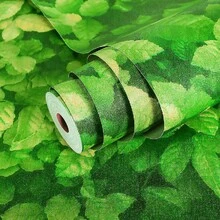 1 捲綠葉自黏壁紙 撕貼式 PVC 防水貼紙 適用於客廳、廚房、臥室，易貼易撕，家具翻新壁紙 17.7inX39.3/118.1/196.8/393.7in - 綠色 - 查看 8