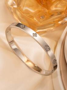 1pc/3pcs Luxury French Style Four-Leaf Clover Rhinestone Titanium Steel Bracelet, 18K Gold Plated Fashion Jewelry - Bracelet - View 10