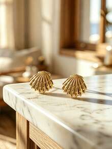 Cercei tip stud din oțel inoxidabil 304 în formă de scoică, cercei hipoalergenici în formă de scoică, bijuterii simple în stil plajă pentru purtare zilnică - Multicolor - Vizualizare 5
