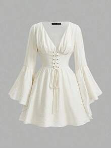 MOD Vestido corto de mujer con estampado retro vintage - Albaricoque - Ver 11