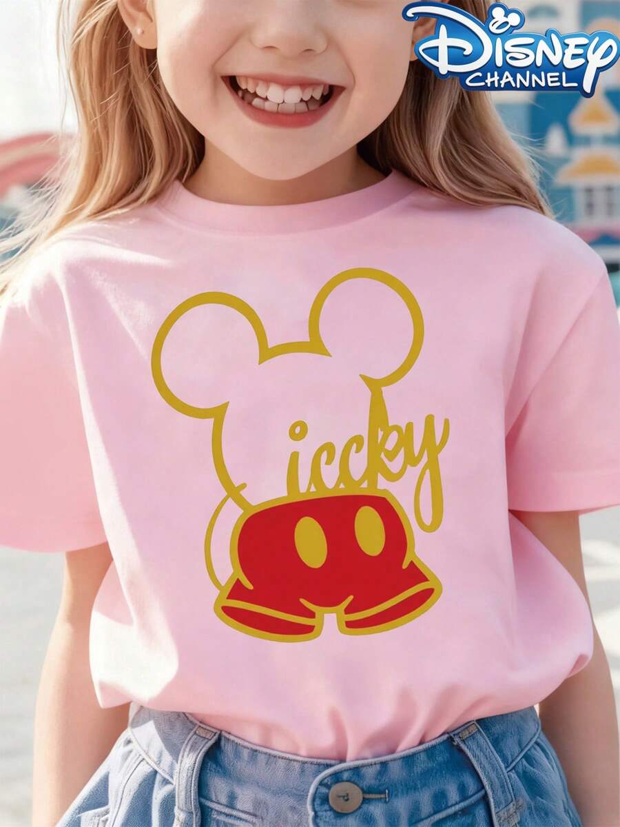 Disney Girls' Short Sleeved T-ShirtCute Cartoon Style Men's T-Shirt Mickey Mouse Design Summer Casual Wear Gift For Kids And Disney Fans - Hồng - Xem 1