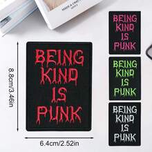 1pc "Be Kind Punk" Iron-On Patch, Embroidered Lettering Applique - Easy DIY Decoration For Clothes, Hats, Jackets, Backpacks And Other Accessories - C - View 3