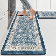 KIMODE Anti Fatigue Kitchen Mats Floor Cushioned Boho Kitchen Rugs Foam Kitchen Floor Mats Standing Desk Mats Laundry Office Sink Green 17x47+17x29 D8IP - Blue - View 3