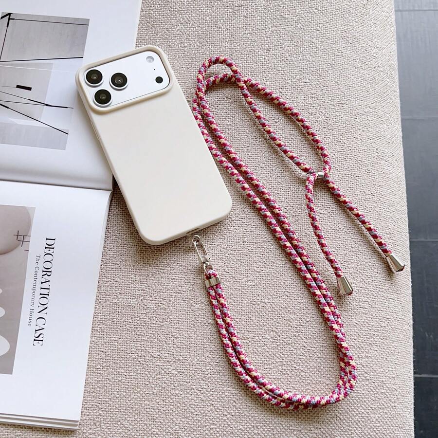 Cordón ajustable y universal de unicolor para teléfono, arnés desmontable unisex, collar de teléfono antiperidida duradero, arnés de teléfono multifuncional, longitud ajustable - Rosa Roja - Ver 1