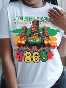 Juneteenth Suitable For Both Spring And Summer. Great For Daily Wear And Versatile. A Funny Women's T-Shirt. Suitable For Any Occasion Chic Spring Summer Tee For Women Round Neck Everyday Shirt, Makes A Lovely Gift 100% Pure Cotton - 白色 - 查看 6