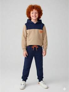 Boys' Winter Fleece Set With Hood, Pants And Jacket - Navy Blue - View 1