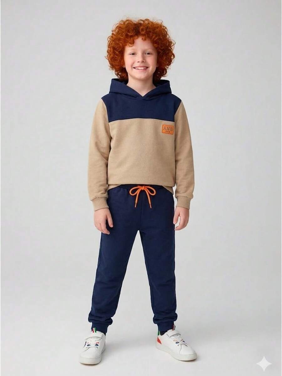 Boys' Winter Fleece Set With Hood, Pants And Jacket - Navy Blue - View 1