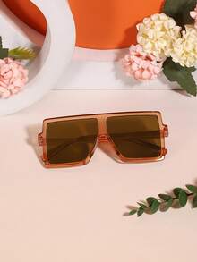 1 pieza Gafas de moda cuadradas transparentes rosas para niños y niñas de 5 a 9 años, con marco de plástico y lentes completamente teñidos de rosa, estilo de moda Y2K, para uso diario y vacaciones de verano en la playa con estuche - Multicolor - Ver 7
