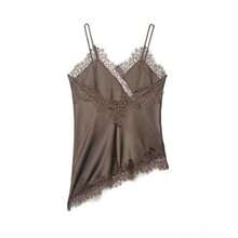Seelio Nuevo Top de estilo lencería sexy con decoración de encaje, estilo europeo y americano, para mujer, color negro, para verano - Marrón Mocha - Ver 2