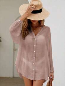 Holidaya Kimono unicolor con botón delantero - Rosa vieja - Ver 1