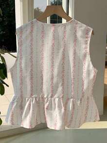 Blusa de rayas y estampado sin mangas para uso diario sencilla, tops sin mangas - Multicolor - Ver 2