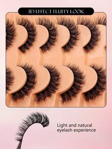 Asiteo 7 Pairs Fluffy Faux Mink Eyelashes, Volumizing, Natural Look False Eyelashes, Soft Curly 3D Effect Lashes, Suitable For Party, Daily Wear, Applicable For Various Occasions - Black - View 3