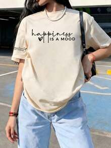 Camiseta de manga corta con cuello redondo de corte holgado y diseño lindo y casual para mujer, ideal para uso diario y vacaciones.Camiseta de mujer con estampado de manga corta, adecuada para el Día de San Valentín, el regreso a clases, el Día del Maestro y otras festividades.Verano - Multicolor - Ver 2