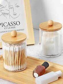 2/3 Piezas Juego de almacenamiento de hisopos de algodón para baño (los tamaños seleccionados incluyen bandeja) - Frascos dispensadores de hisopos de algodón de estilo de boticario de acrílico (con tapas) - Multicolor - Ver 6