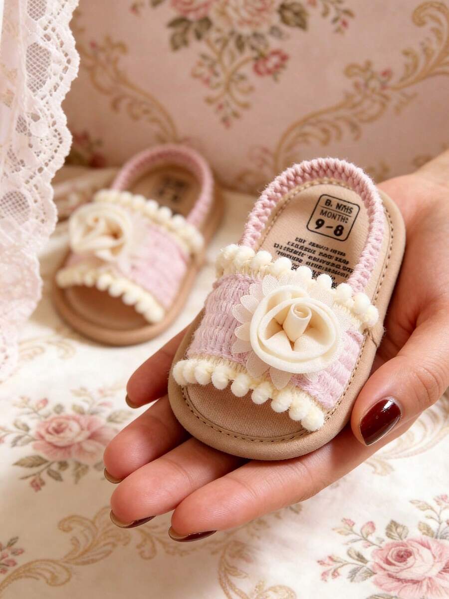 Giày sandal mùa hè cho bé gái, có nơ hoa, đế mềm, thích hợp cho váy cưới, giày tập đi cho bé sơ sinh, giày tập đi trong nôi.