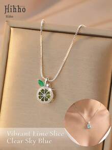 Hihho 1pc Refreshing Luxury Necklace, Ice Blue, Lime Green, White Crystal Styles, Versatile For Daily, Commute, Date, Vacation Outfits - Silver - View 3