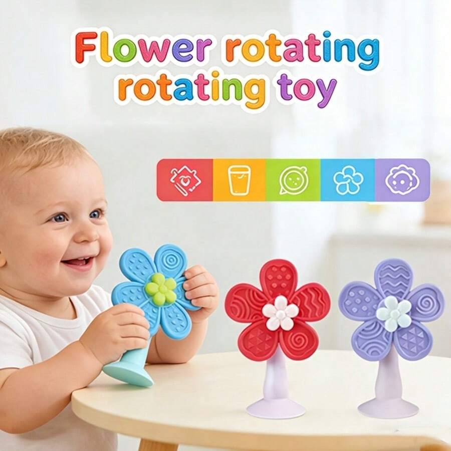 Suction Cup Rotating Flower Toy, Suitable For Desktops And Tile Walls, Eye-Catching Colorful Flowers, Perfect Newborn Gift - Multicolor - View 1