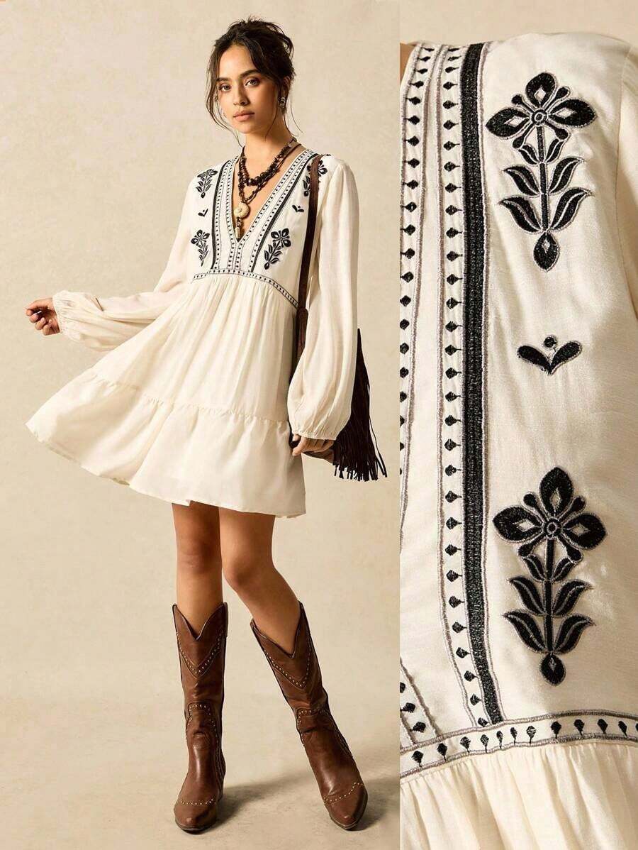 Vestido corto casual de mujer de color albaricoque tejido - Beis - Ver 1