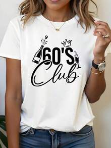 PremiumCamiseta de cumpleaños número 60 para mujer - Estampado de corona de champán y eslogan, manga corta, adecuada para celebraciones de club de 60 años, regalo, atuendo casual y elegante para celebraciones de aniversario de 60 años, linda.Nueva llegada - Blanco - Ver 1
