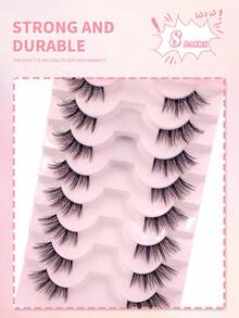 ENCHUW 8 Pairs False Eyelashes Fluffy Lashes With Clear Band Faux Mink Lashes Fake Eyelashes Curling Strip Lashes For Daily Wear - Black - View 5