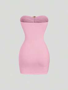 Vestido corto ceñido y sin tirantes para mujer con hebilla metálica - Rosa 2 - Ver 2