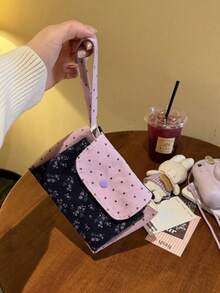 1 pieza Bolsa de maquillaje con estampado floral morado, bolsa de almacenamiento de alta calidad estilo Ins para niñas, estuche de lápices de gran capacidad, bolsa de papelería, bolsa para cámara, bolsa para toallas sanitarias, soporte para toallitas húmedas, adecuado para estudiantes y la escuela - Morado - Ver 4