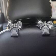 2pcs Rhinestone Bow-Knot Car Seat Back Hooks, Used For Handbags And Bags Storage, Convenient Hanger, Car Interior Decor Accessories - Rhinestone Bow - View 5