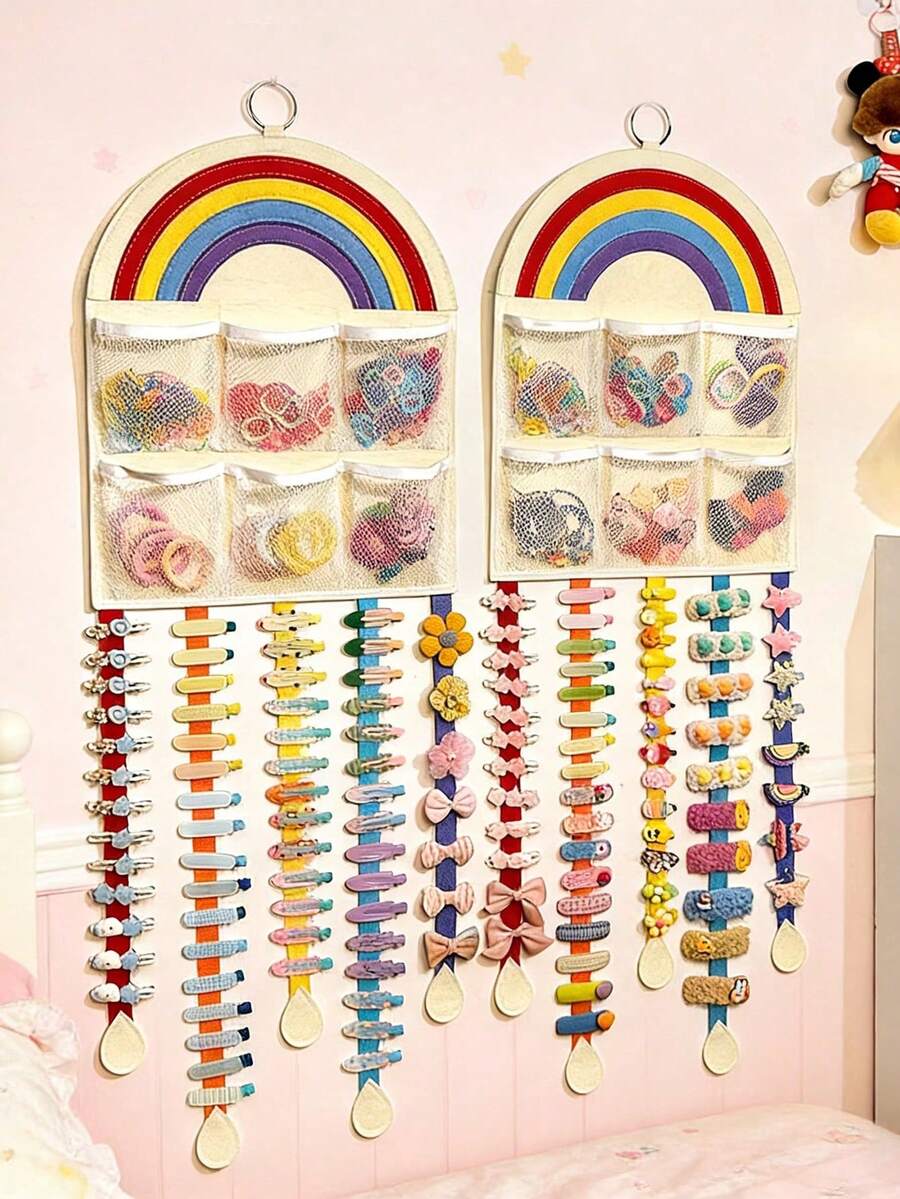 1 pieza Organizador de pinzas para el cabello montado en la pared, Portador de ligas para el cabello, diademas, Soporte para exhibir accesorios para el cabello - Amarillo - Ver 1