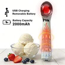 2000mAh USB-C Rechargeable Heated Ice Cream Scoop Plastic 304 Stainless Steel Max 70°C Heating Power Indicator Display 2oz Capacity 70Mins Long Standby Fast Scoop Hard Frozen Ice Cream Summer Kitchen Gadget With USB-C Charging Cable User Manual - White - View 7