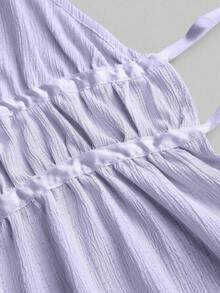 Conjunto de 2 piezas estilo francés relajado con camiseta sin mangas de cintura ceñida y pantalón ancho de pierna holgada, un conjunto de moda para mujeres - Morado - Ver 5