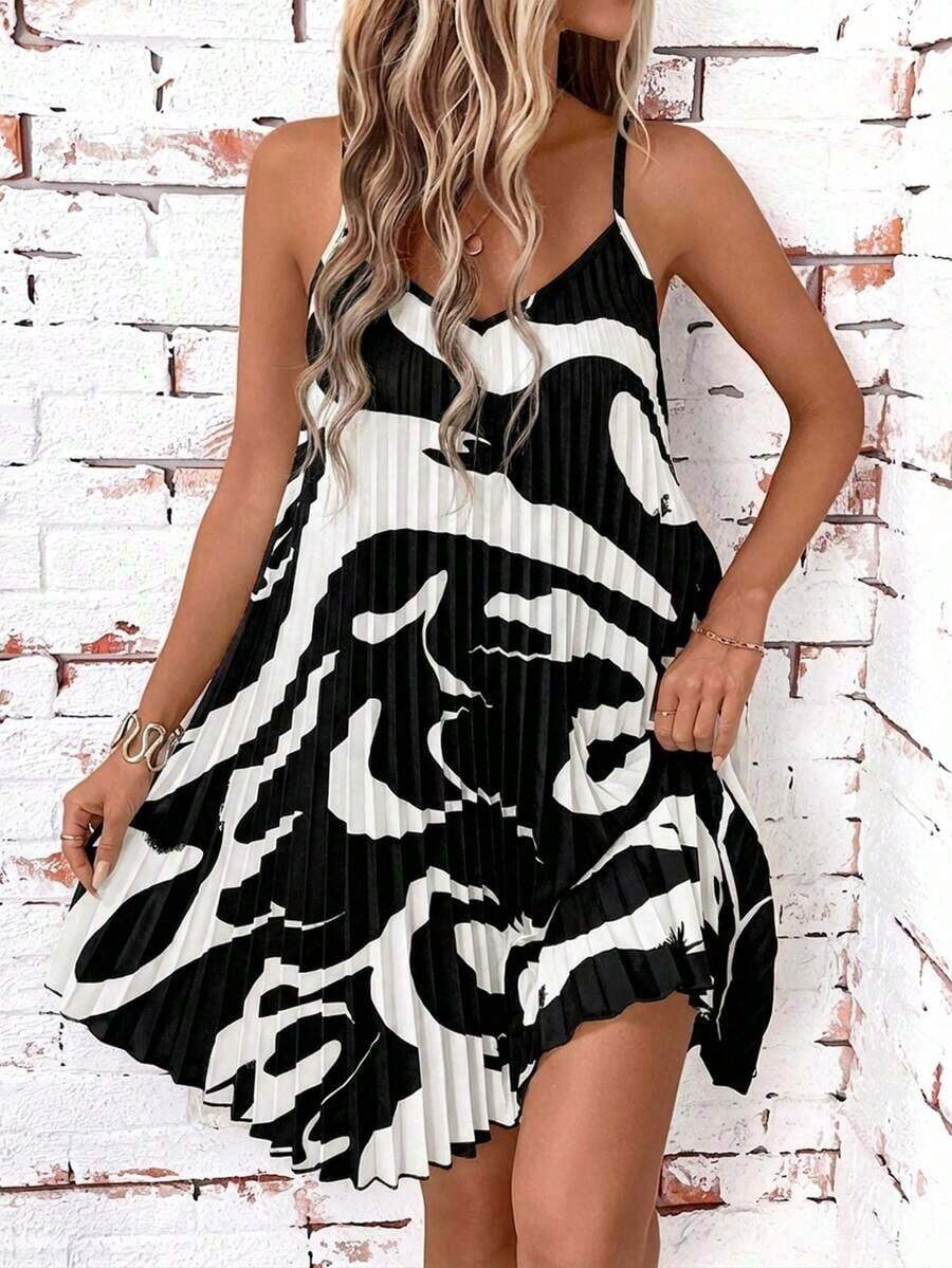 Clasi Vestido Naranja Plisado Sin Tirantes, Vestido De Color Coral, Vestido De Primavera - Blanco y Negro - Ver 1
