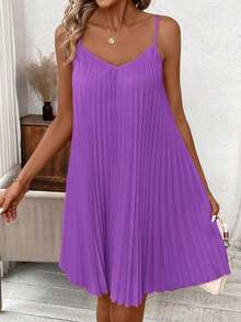 Clasi Vestido Naranja Plisado Sin Tirantes, Vestido De Color Coral, Vestido De Primavera - Morado - Ver 6