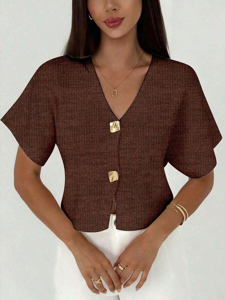Cárdigan delgado de mujer con contraste de color retro, adecuado para salidas, estilo callejero, aeropuerto, vacaciones en la playa, viajes al trabajo, fiestas de boda, festivales, estilo bohemio, romántico y elegante - Color caoba - Ver 1