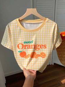 Camiseta ajustada de punto a rayas de colores amarilla para mujer - Amarillo 2 - Ver 3