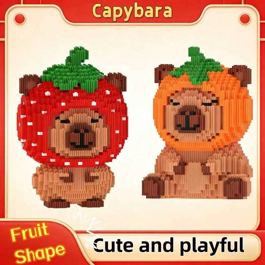 1700pcs Colorful Fruit Head Series Capybara Building Blocks Set, Cute Creative Handmade Micro Particle Assembly Puzzle Toy, Family Team Hobby Entertainment Game, Desktop Party Decor Toy, Ideal Christmas, Birthday, Halloween Gift - Multicolor - View 1