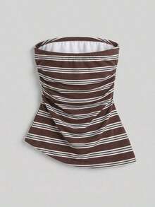 Top bandeau ajustado minimalista casual de mujer, bajo asimétrico, estampado de lunares, conjunto de verano - Multicolor 6 - Ver 2