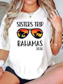Camiseta a juego para hermanas T06 Bahamas Caribbean Cruise - Suave aodón 100%, transpirable, top de manga corta casual parrimavera y verano para amantes de las camisetas. Camiseta de peso pesado 100% aodón de 220 g. Con estampado de maosa, adecu para niñas y mujeres. Camiseta inspiradora de cuello redondo de manga corta, estilo veraniego estético Y2K, adecu para uso al e , familiar, labor casual diario. - Blanco - Ver 2