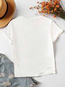 [Entrega Local]Playera Para Mujer Mujer Casual Camiseta Con Estampado De CorazóN Minimalista DiseñO Moderno Tejido Suave Color SóLido Corte Holgado Cuello Redondo Manga Corta Primavera Verano Diario Playera - Blanco - Ver 2