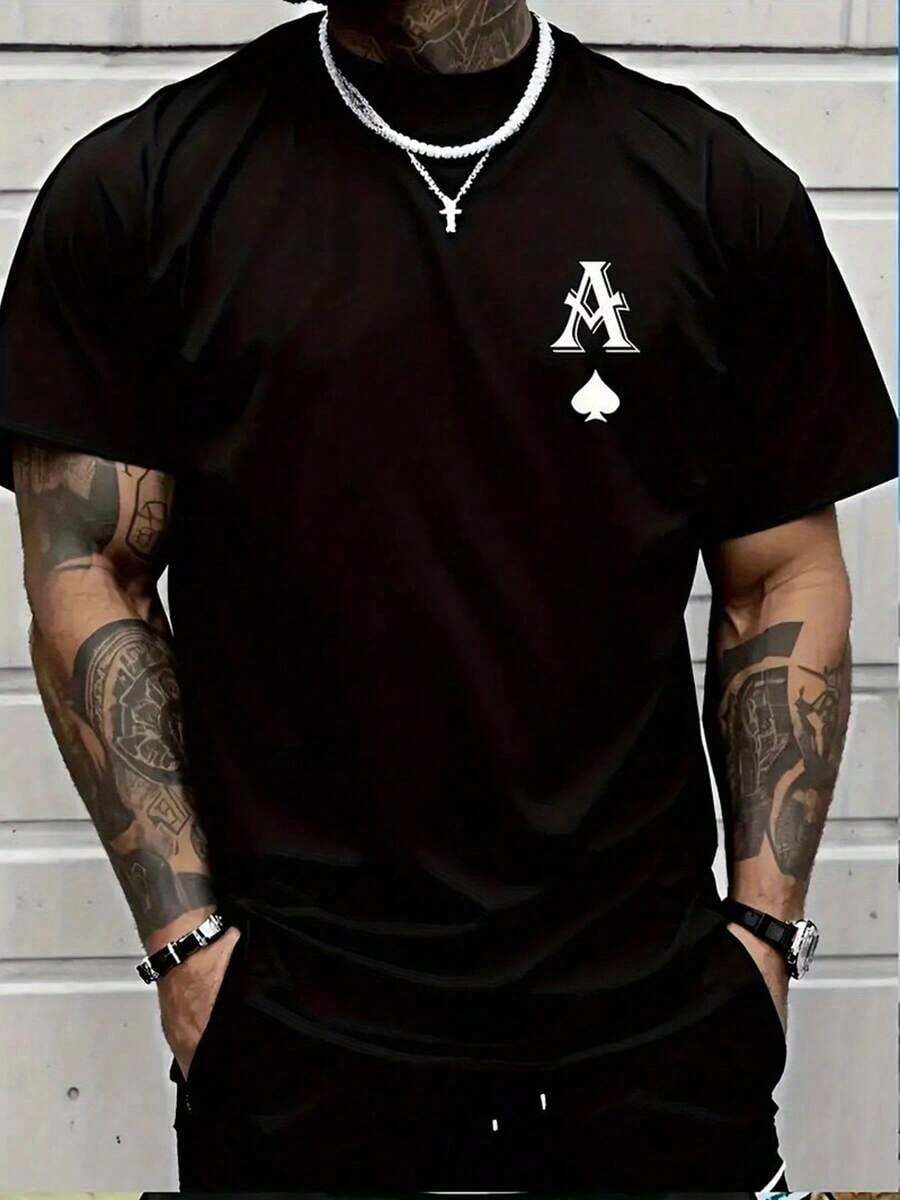 Camiseta de manga corta estampada con un diseño casual para hombre, estilo casual, aspecto clásico, perfecta para actividades al aire libre, estampado de diseño exquisito, cuello redondo, 90% algodón y 10% poliéster en las mangas, camiseta estampada, camiseta de alta calidad 90%+10% poliéster. Camisa de mujer Casual 100% Algodón 100% Algodón - Negro - Ver 1