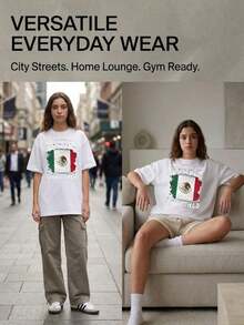 Camisetas Premium Casuales Unisex Bonitas, Camiseta con Gráfico de la Bandera Mexicana Desgastada con Emblema Nacional de Viva Mexico Cabrones, Camiseta Cómoda, Transpirable, Elegante, Versátil y Anti-Pilling, Camiseta que no se Decolora, Adecuada para Uso Diario, Deportes y Actividades de Ocio, Excelente Regalo para el Día del Padre y el Día de la Madre. - Blanco - Ver 2
